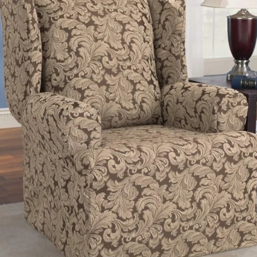 SureFit Wingback Jacquard Scroll Chair Cover FOR 2 Chairs
